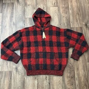 SKIMS Knit Cozy Fluffy Hoodie Women’s Size S/M Red Black Plaid